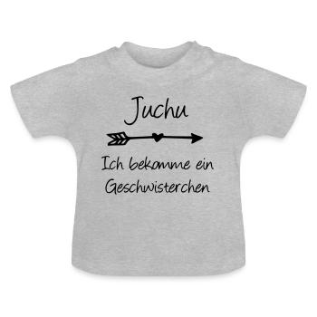Juchu Geschwisterchen - Baby Bio-T-Shirt mit Rundhals - Grau meliert - Vorne