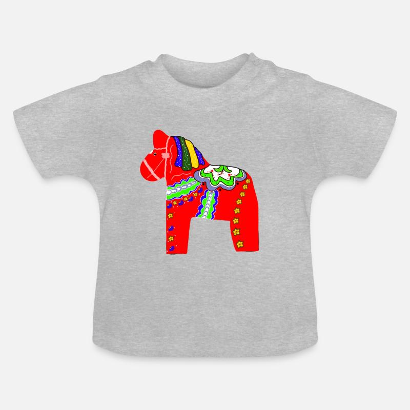 Dalapferd ou Dalahäst - T-shirt bio col rond Bébé - gris chiné