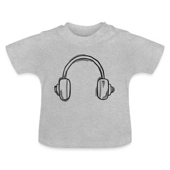 Headphones - Music, Listen, Headphones, Speakers - Baby Organic T-Shirt with Round Neck - heather grey - Front