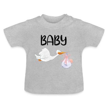 Baby Reiher Neugeborenes Geburt Schwangerschaft - Baby Bio-T-Shirt mit Rundhals - Grau meliert - Vorne
