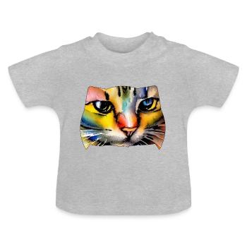 Katzengesicht 7 - Baby Bio-T-Shirt mit Rundhals - Grau meliert - Vorne