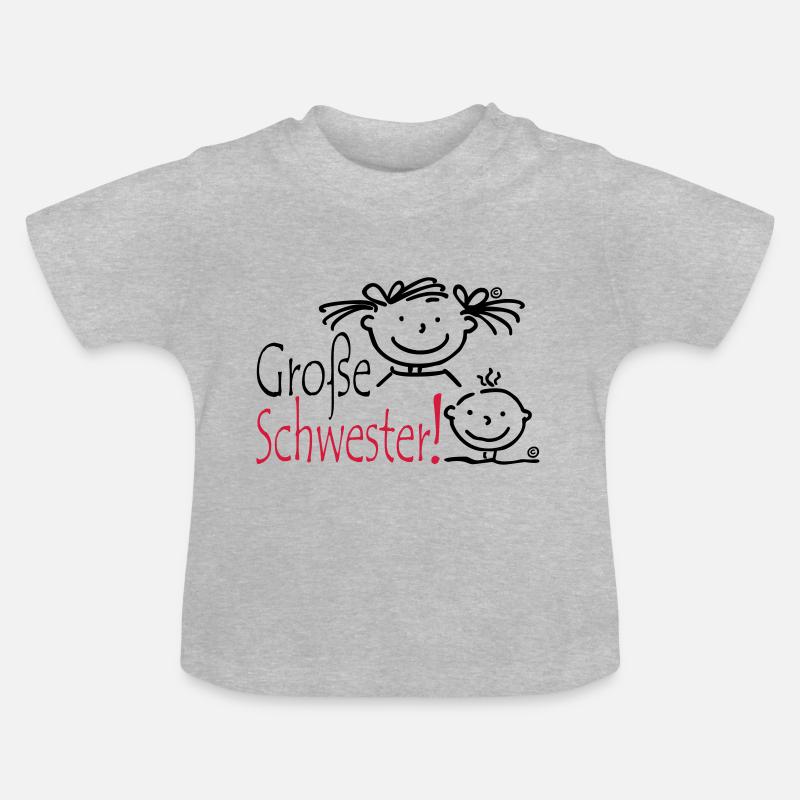 Grosse Schwester - Baby Bio-T-Shirt mit Rundhals - Grau meliert