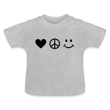 Love Peace Glück Peacezeichen Frieden Freude - Baby Bio-T-Shirt mit Rundhals - Grau meliert - Vorne