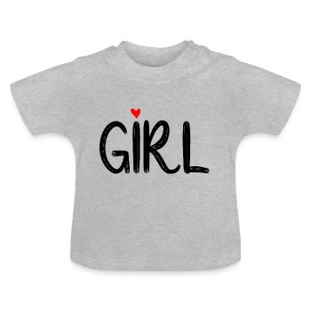 Fille Cœur Rouge - T-shirt bio col rond Bébé - gris chiné - Devant
