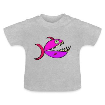 Deep Sea Fish Red DeHai - Baby Bio-T-Shirt mit Rundhals - Grau meliert - Vorne