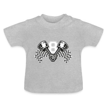 V8 Kolben mit Racing Flagge - Baby Bio-T-Shirt mit Rundhals - Grau meliert - Vorne