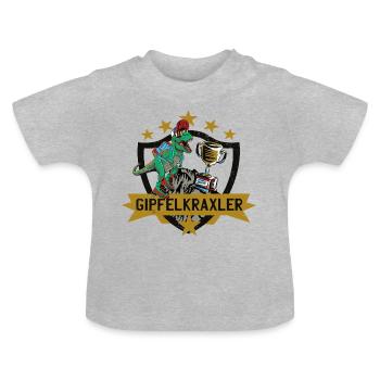 Dino - Gipfelkraxler - Pokal - Wandern mit Kindern - Baby Bio-T-Shirt mit Rundhals - Grau meliert - Vorne
