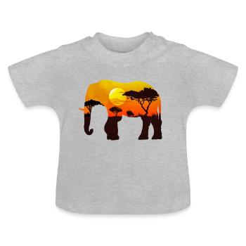 Elephant | Africa | Sunset | Steppe | Tree - Baby Organic T-Shirt with Round Neck - heather grey - Front
