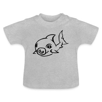 cute baby shark black - Baby Organic T-Shirt with Round Neck - heather grey - Front