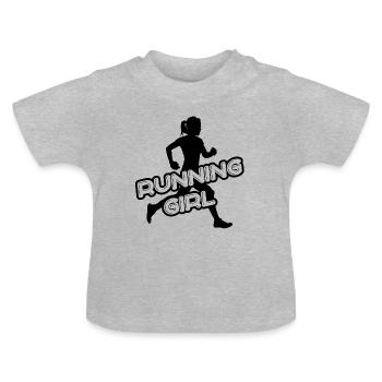 Running girl running marathon jogging sport - T-shirt bio col rond Bébé - gris chiné - Devant