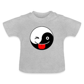 Yin Yang clin d'oeil et Tounge Emoji Tai Chi symbole mignon - T-shirt bio col rond Bébé - gris chiné - Devant
