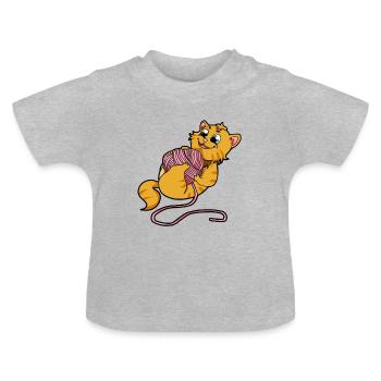 Cat wool balls of wool - Baby Organic T-Shirt with Round Neck - heather grey - Front