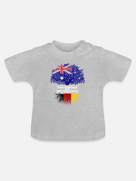 Aufgewachsen Australien geboren Deutschland - Baby Bio-T-Shirt mit Rundhals - Grau meliert