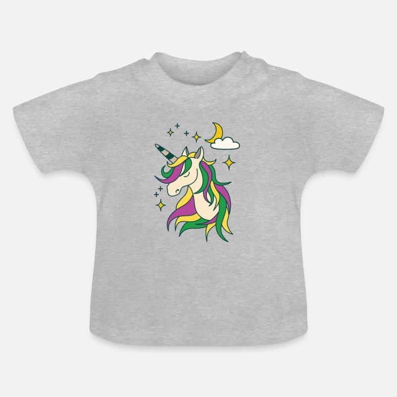 Licorne avec lune et étoiles - T-shirt bio col rond Bébé - gris chiné
