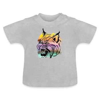 Big cat Lynx Bobcat tabby T shirt - Baby Organic T-Shirt with Round Neck - heather grey - Front