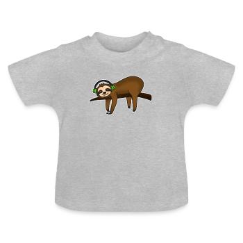 Sloth Music Chilling Headphones - T-shirt bio col rond Bébé - gris chiné - Devant