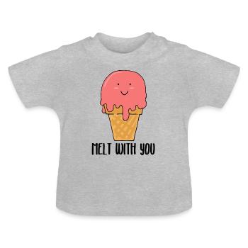Nettes lächelndes Erdbeereis - schmelzen mit Ihnen - Baby Bio-T-Shirt mit Rundhals - Grau meliert - Vorne