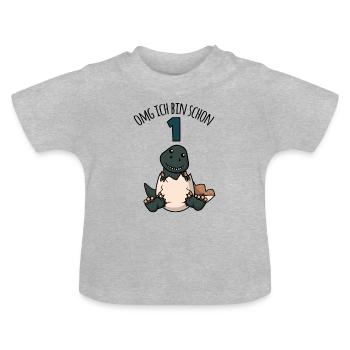 Geburtstag Kind erster 1. Geschenk Dinosaurier - Baby Bio-T-Shirt mit Rundhals - Grau meliert - Vorne