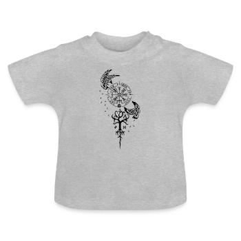 Nordische Symbolik - Runen, Vegvisir, Raben - Baby Bio-T-Shirt mit Rundhals - Grau meliert - Vorne