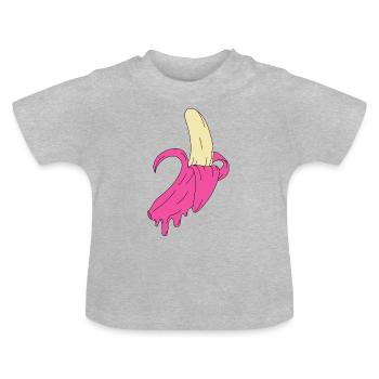 Pink Dripping Banana - Baby Organic T-Shirt with Round Neck - heather grey - Front