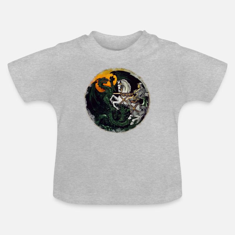 Chevalier combat les dragons - T-shirt bio col rond Bébé - gris chiné