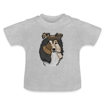 Langhaar Collie Mama | Collie Rough Collies - Baby Bio-T-Shirt mit Rundhals - Grau meliert - Vorne