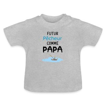 Futur Pêcheur comme Papa - T-shirt bio col rond Bébé - gris chiné - Devant