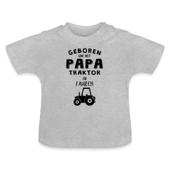 Baby Geburt Traktor Geschenkidee - Baby Bio-T-Shirt mit Rundhals - Grau meliert - Vorne