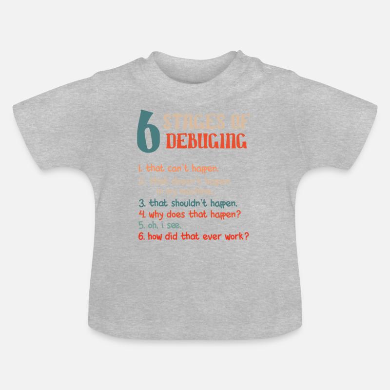 Funny Stages Of Debugging Developer Programmer - Baby Bio-T-Shirt mit Rundhals - Grau meliert