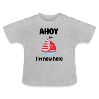 Ahoy am new here birth baby Hamburg anchor - Baby Organic T-Shirt with Round Neck - heather grey - Front