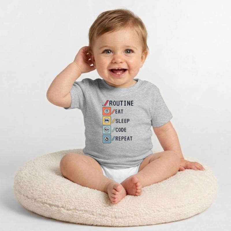 Routine Eat Sleep Code Repeat Developer Coder T-shirt bio col rond Bébé
