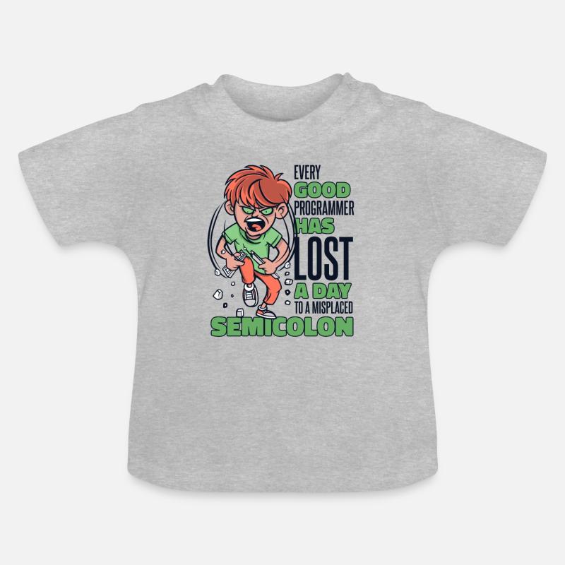 Has Lost A Day To A Misplaced Semicolon Coder - Baby Organic T-Shirt with Round Neck - heather grey