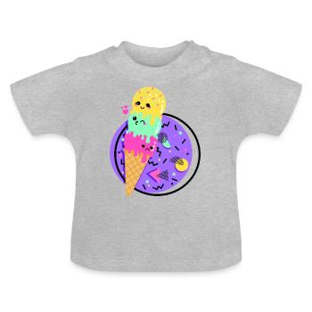 Cornet de glace Kawaii Style Retro Années 80 - T-shirt bio col rond Bébé - gris chiné - Devant