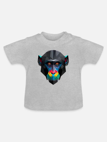 Farbiges Low-Poly Affenporträt - Baby Bio-T-Shirt mit Rundhals - Grau meliert