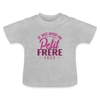 Je Vais Avoir Un Petit Frère 2023, Enfant Annonce - T-shirt bio col rond Bébé - gris chiné - Devant