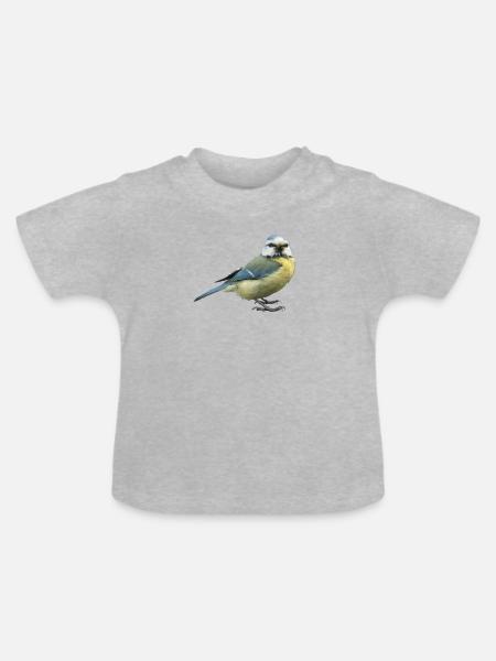 Vogel Blaumeise - Baby Bio-T-Shirt mit Rundhals - Grau meliert
