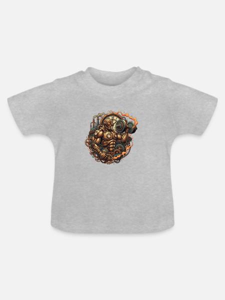 Steampunk und Retro - Baby Bio-T-Shirt mit Rundhals - Grau meliert