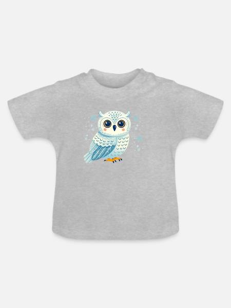 Wintereule in Schneeflocken - Baby Bio-T-Shirt mit Rundhals - Grau meliert
