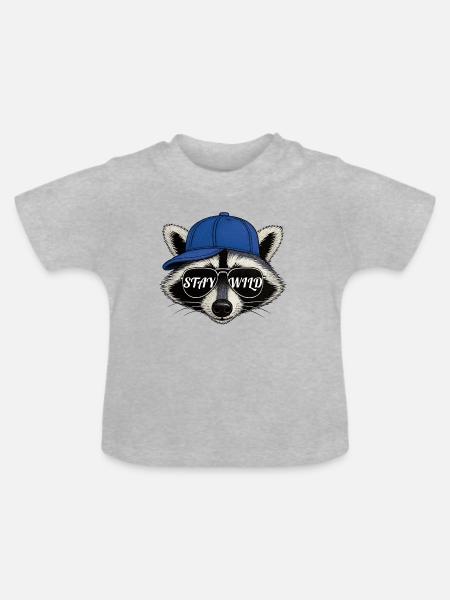 Stay Wild – Waschbär-Streetwear-Stil - Baby Bio-T-Shirt mit Rundhals - Grau meliert