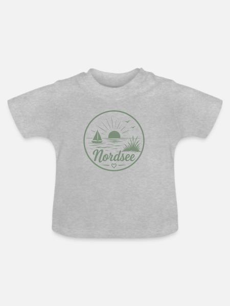 Nordsee Segelboot Möwe Sonnenuntergang - Baby Bio-T-Shirt mit Rundhals - Grau meliert