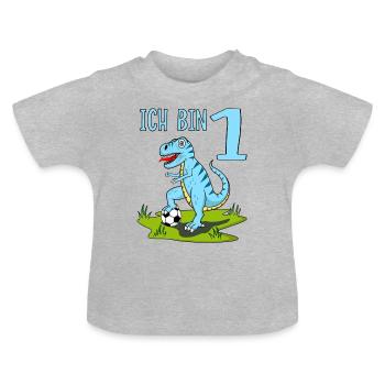 Dinosaur Rex Football 1 Birthday Blue - Baby Organic T-Shirt with Round Neck - heather grey - Front