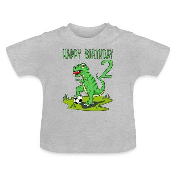 Dinosaur Rex Football 2 Happy Birthday Green - Baby Organic T-Shirt with Round Neck - heather grey - Front