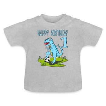 Dinosaurier Rex Fußball 1 Happy Birthday Blau - Baby Bio-T-Shirt mit Rundhals - Grau meliert - Vorne