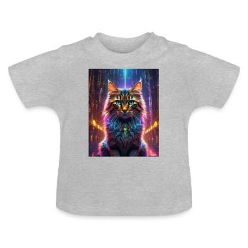 Chat matriciel - T-shirt bio col rond Bébé - gris chiné - Devant