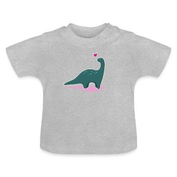 Dino cutie love you pink long neck dinosaur - Baby Organic T-Shirt with Round Neck - heather grey - Front
