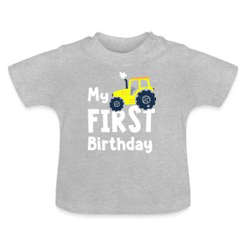 1. Geburtstagskind 1. Traktor - Baby Bio-T-Shirt mit Rundhals - Grau meliert - Vorne