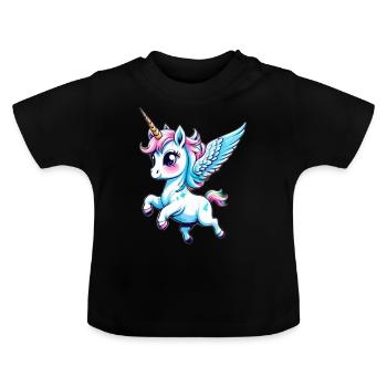 Licorne Unicorn Kawaii - T-shirt bio col rond Bébé - noir - Devant
