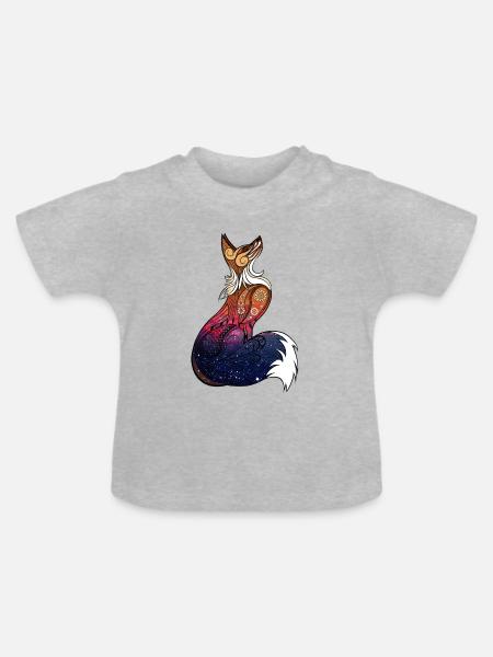 Kosmischer Mandala-Fuchs - Baby Bio-T-Shirt mit Rundhals - Grau meliert
