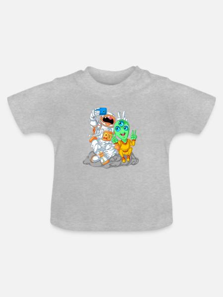 Astronaut Alien Selfie-Shirt - Baby Bio-T-Shirt mit Rundhals - Grau meliert