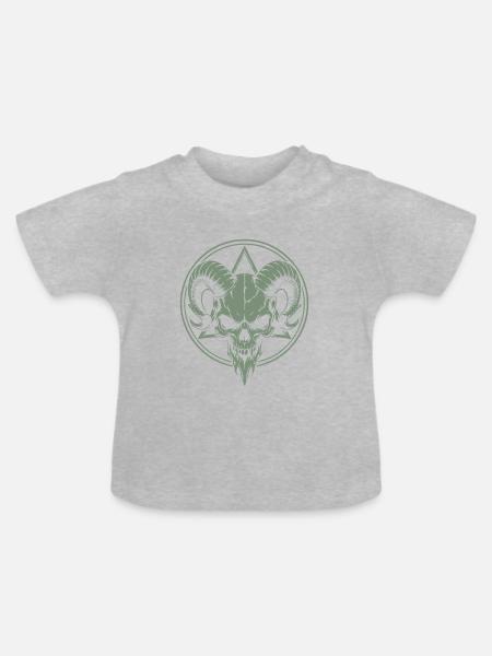 Schädel mit Hörner Widder Totenkopf - Baby Bio-T-Shirt mit Rundhals - Grau meliert